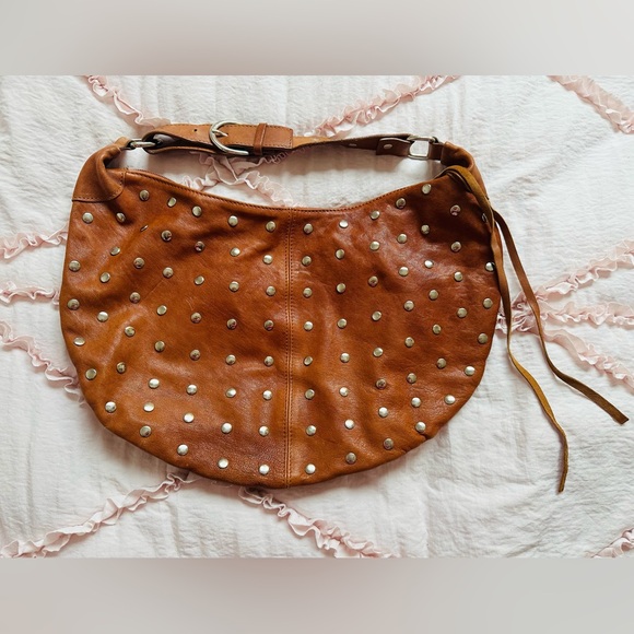 ITALY 🇮🇹 Maurizio Taiuti Brown Leather Studded Hobo Shoulder Bag Purse - Picture 2 of 6